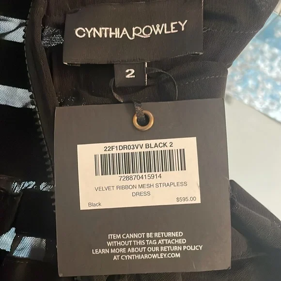 Cynthia Rowley Velvet Ribbon Mesh Strapless Dress Size 2 NWT - Picture 12 of 13